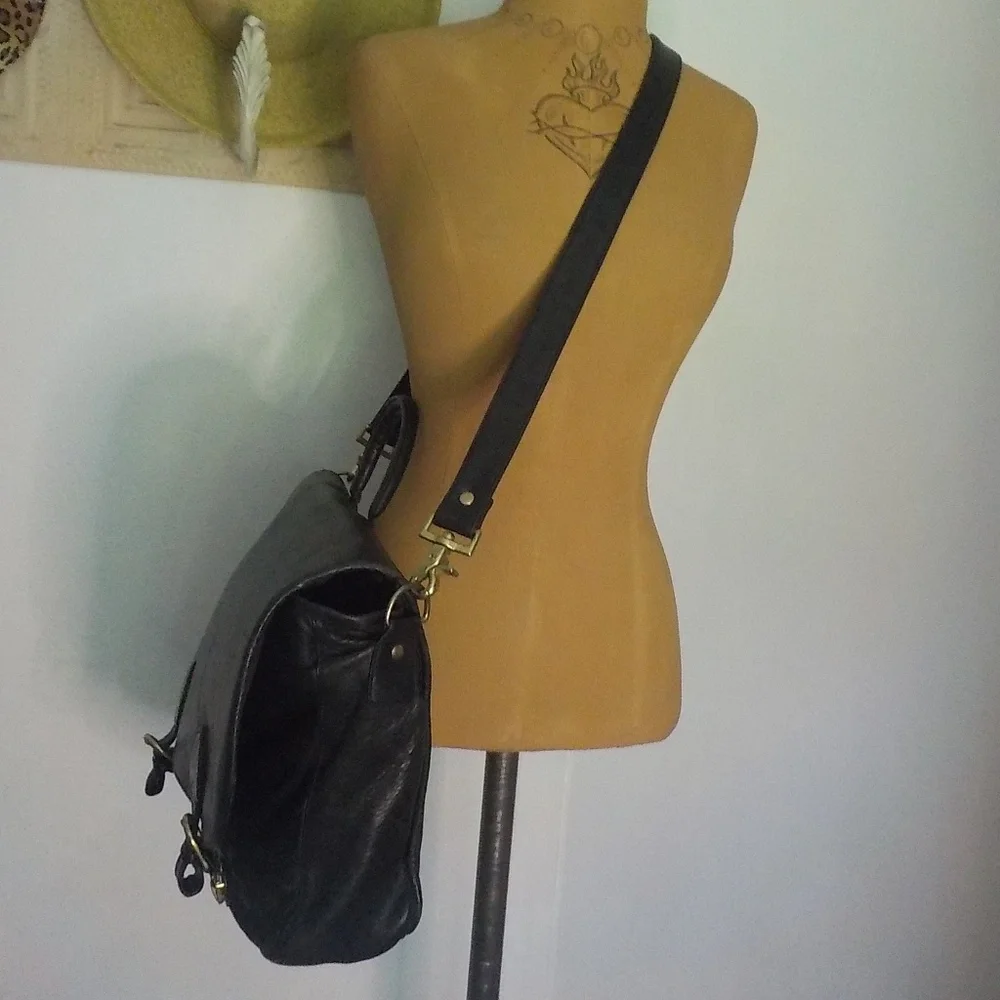 Black Leather Laptop/Biker/Tablet Tote
